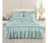 Easylife Jacquard Embroidered Bedspread - Satin Look Cover with Floral Design and Lightweight Polyester Filling - Machine Washable, Green, Queen Size