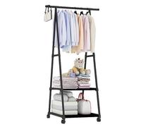 Easylife Mobile Clothes Rack (Measures H156 x W55 x D44cm) Clothes Stand for Bedroom or Bathroom, Black Metal Rail with 2 Shelves on Castors, Hanging Rail - Fully Guaranteed