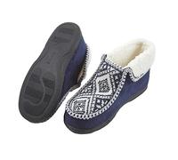 Easylife Nordic Ankle Slippers - Thermal Fleece-Lined Slipper Boots with Pull-On Comfort Fit for Men and Women - Durable Sole Indoor Winter Non-Slip Soft Slippers - Navy, X-Large