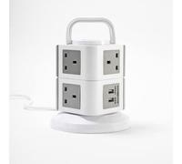 Easylife Power Tower 9 - 2 Layer Extension Tower with 7 Sockets and 2 USB Ports - Multi Plug Socket with Overload Protection - Fire Resistant Stable Power Strip for Home, Office, 15cm x 16cm