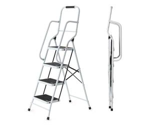 Easylife Safety Folding Step Ladder, 4 Step Ladder, Strong, Non-Slip Rubber Steps With Rail Support And Grip Tight Ridges, 96x159cm - Safety Step Ladders By Easylife Lifestyle Solutions
