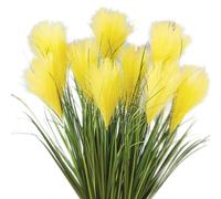 Easylife Triple Flower Faux Pampas Grass, Yellow (Pack of 3 Stems) Pampas Grass Artificial (Measures 58.5 x 15cm), Decorative Artificial Flora, Realistic Large Pampas Grass - Fully Guaranteed | Yellow