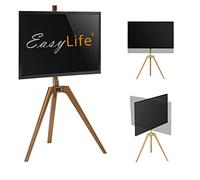 EasyLife - TV Tripod Wooden Easel Tripod - Studio TV Stand up to 65 Inches & 40 kg TV/Monitor, Swivelling, Height Adjustable, Cable Management, VESA up to 400 x 400 cm (Black/Walnut)