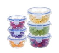 EASYLOCK 6 Pack Round Plastic Food Containers with Lids, Stackable, Reusable, Leak-proof, 600ml*3, 300ml*3, Microwave Freezer Dishwasher Safe (Blue)