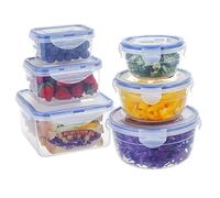 EASYLOCK Set of 6 Plastic Food Storage Containers with Lids BPA-Free Bowl Set, Freezer Containers, Sandwich Box, Stackable, Airtight, Dishwasher, Microwave and Freezer Safe (Blue)