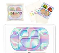 EasyMat Mini Portable Silicone Baby Suction Plate by EasyTots | Lid and Carry Case Included | Travel Friendly | Perfect Placemat for High Chair Feeding & Baby Led Weaning (Unicorn)