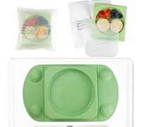 EasyMat MiniMax Silicone Baby Weaning Suction Open Bowl Plate by EasyTots | Strongest 5-Point Suction Feeding Mat with Lid and Carry Case for High Chair Feeding and Travel (Sage)