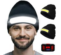 Easymaxx 2Pack Rechargeable Headlamp Beanie, 1200Lumens LED Beanie Hat with Wide Beam Light Built-in, 6 Modes, Winter Headlight Head Lamp Beanie, Gifts for Men Dad Father Husband(Black+Black)