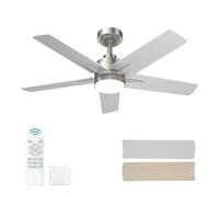EasyNice 42 Inch Brushed Nickel Ceiling Fan with Light and Remote Control | 6-Speed Quiet Reversible DC Motor, Dimmable 3CCT LED, 3 Timer Settings, 5-Blade Modern Design, Indoor or Covered Outdoor Use