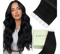 Easyouh Tape Extensions Human Hair Jet Black Tape in Hair Extensions Human Hair 18 Inch 40g 20Pcs Invisible Tape Hair Extensions Real Human Hair Black