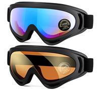 EasYoung 2-Pack Ski Goggles, Compatible for Snowboard, Motorcycle, Wind Resistance - for Kids, Teens, Youth, Boys, Girls, Men and Women