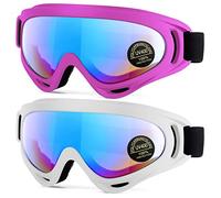 EasYoung 2-Pack Ski Goggles, Compatible Snowboard Goggles for Kids, Teens, Youth, Boys, Girls, Men and Women, Motorcycle Goggles, Wind Resistance Goggles