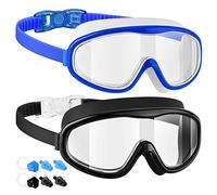 EasYoung Adult Swim Goggles, Pack of 2 No Leaking Swimming Goggles Anti-Fog UV Protection, Wide Vision Swim Glasses with Nose Clips Ear Plugs for Men Women Youth, Over 15