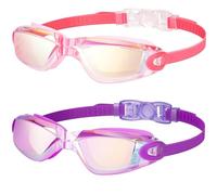 EasYoung Kids Swim Goggles, 2-Pack Swimming Goggles for Children, Teens, Boys or Girls, UV Protection Swim Pool Goggles, 06.Pink Mirrored+Purple Mirrored