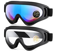 EasYoung Motorcycle Goggles, 2 Pack Road Waterproof Motocross for Riding Bike Dirt Ski ATV Racing, UV400 Eyewear Padded Soft Thick Foam, Adjustable Strap Suitable for Adult, Kid