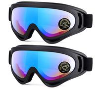 EasYoung Motorcycle Goggles, 2 Pack Road Waterproof Motocross for Riding Bike Dirt Ski ATV Racing, UV400 Eyewear Padded Soft Thick Foam, Adjustable Strap Suitable for Adult, Kid