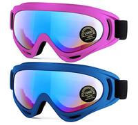 EasYoung Motorcycle Goggles, 2 Pack Road Waterproof Motocross for Riding Bike Dirt Ski ATV Racing, UV400 Eyewear Padded Soft Thick Foam, Adjustable Strap Suitable for Adult, Kid