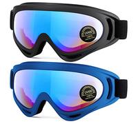 EasYoung Motorcycle Goggles, 2 Pack Road Waterproof Motocross for Riding Bike Dirt Ski ATV Racing, UV400 Eyewear Padded Soft Thick Foam, Adjustable Strap Suitable for Adult, Kid