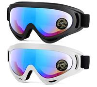 EasYoung Motorcycle Goggles, 2 Pack Road Waterproof Motocross for Riding Bike Dirt Ski ATV Racing, UV400 Eyewear Padded Soft Thick Foam, Adjustable Strap Suitable for Adult, Kid
