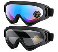 EasYoung Motorcycle Goggles, 2 Pack Road Waterproof Motocross for Riding Bike Dirt Ski ATV Racing, UV400 Eyewear Padded Soft Thick Foam, Adjustable Strap Suitable for Adult, Kid