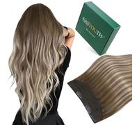 Easyouth Balayage Wire Hair Extensions Real Human Hair Ombre Secret Wire Extensions Human Hair Light Brown to Platium Blonde with Brown Fish Line Human Hair Extensions for Women 14 Inch 70g #6/60/6