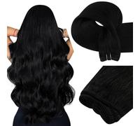 Easyouth Black Weft Hair Extensions Real Human Hair Jet Black Sew in Human Hair Extensions Double Weft Remy Human Hair Extensions Weft Easy to Blend with Natural Hair 20 Inch 100g
