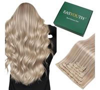 Easyouth Blond Clip in Hair Extensions Real Human Hair Straight Clips in Extension Ash Blonde Mixed Bleach Blonde Human Hairs Extensions Clip in Easy to Apply #18P613 14Inch 70G 7Pcs