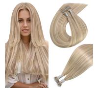 Easyouth Blonde Nano Hair Extensions Real Human Hair Highlight Nano Bead Hair Extensions Human Hair Ash Blonde Mixed Bleach Blonde Pre Bonded for Women 14 Inch 50g/50s