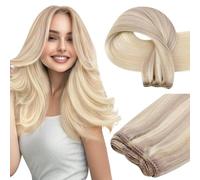 Easyouth Blonde Weft Hair Extensions Real Human Hair Balayage Sew in Human Hair Extensions Weft Blonde Ombre Weft Extensions Human Hair Remy Natural 12 Inch 70g
