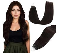 Easyouth Brown Micro Ring Human Hair Extensions Seamless Micros Loop Hair Extensions Darkest Brown Micro Link Hair Extension Remy Styleable #2 22inch 50g/50s