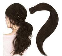 Easyouth Brown Ponytail Extension Human Hair Dark Brown Pony Tails Hair Extensions Straight Human Hair Ponytail Extension Blends with Hair #2 20Inch 80g