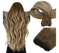 Easyouth Brown Weft Hair Extensions Real Human Hair Ombre Weft Human Hair Extensions Brown to Medium Blonde and Blonde Human Hair Sew in Extensions with Soft and Smooth Texture 14 Inch 70g