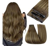 Easyouth Butterfly Double Weft Human Hair Extensions Balayage OVO Pu Hole Weft Hair Extension Human Hair Ombre Dark Brown To Honey Blonde With Brown OVO Wefts Extensions Real Hair 16 Inch 80g #4/24/4