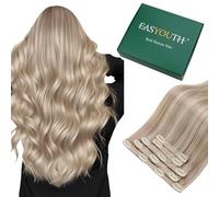 Easyouth Clip in Human Hair Extensions Blond Clip in Real Hair Extensions Ash Blonde Highlights Bleach Blonde Clips on Extension Straight Human Hair Women 14 Inch 5 Pcs 70G #18P613