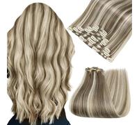 Easyouth Clip in Human Hair Extensions Brown Highlight Clip in Extensions Real Human Hair Ash Brown Mixed Platinum Blonde Clips on Extension Soft and Silky for Women 7Pcs 70G 14Inch #8P60