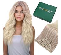 Easyouth Clip in Human Hair Extensions Highlight Clip in Hair Extensions Real Human Hair Ash Blonde to Platinum Blonde Balayage Clips on Hair Extension with no Shedding for Women 20Inch 7Pcs 120G