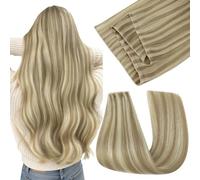 Easyouth Double Butterfly Weft Hair Extensions Honey Weft Hairs Extension Real Human Hair Golden Blonde With Light Blonde Highlights Butterfly Wefts Hairs Extension Reinforced Edges 100g #16/22 18inch