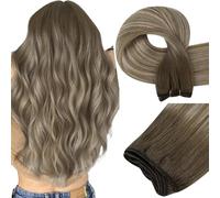 Easyouth Double Weft Human Hair Extensions Mixed Blonde Balayage Human Hair Extensions Weft Darkblonde Ombre Ash Blonde Highlights Smooth Texture Invisible #6/60/6 20 Inch 100g