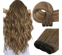 Easyouth Double Weft Human Hair Extensions Mixed Blonde Balayage Weft Hair Extensions Medium Brown Ombre Golden Blonde Natural Shine Very Soft #4/4/27 12 Inch 70g