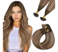 Easyouth Hair Extensions U Tip Balayage 20Inch K Tip Hair Extensions Human Hair Chocolate Brown Mix Caramel Blonde Soft and Stylish U Tips Remy Hair Extension Natural Brown Balayage 1G/S 50G