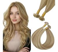 Easyouth Hair Extensions U Tip Highlight U Tips Real Hair Extensions Dark Ash Blonde Highlights Golden Blonde Fusion Hair Extension Human Hair 1G/S 100G Easy to Apply