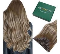 Easyouth Human Hair Extensions Clip in Balayage Blonde Real Hair Clips in Extension Light Brown to Platium Blonde with Brown Clip ins Hair Extensions Human Hair Soft and Stylish 16 Inch 120g 7Pcs