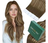 Easyouth Human Hair Extensions Tape in Brown Balayage Tapes in Human Hair Extensions Ombre Chocalate Brown to Caremel Blonde Tape on Real Hair Extensions Straight 14Inch 40g 20Pcs #4/27/4