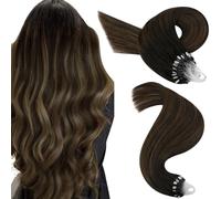 Easyouth Invisible Micro Bead Hair Extensions Human Hair Dark Brown Fading to Light Brown Micro Ring Hair Extensions Microlink Hair Extension Human Hair for Women 16 Inch 50g/50s