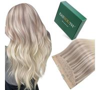 Easyouth Invisible Wire Hair Extensions Highlights Natural Wire Human Hair Extensions Ash Blonde to Platinum Blonde Balayage Fish Line Extension for Women 14Inch 70G