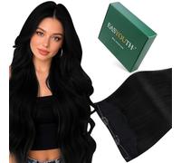 Easyouth Invisible Wire Human Hair Extensions Black Wire Hair Extension Human Hair Jet Black Hidden Fish Line Hair Extensions Real Human Hair Thick Ends for Daily Life 18 Inch 80g #1