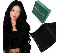 Easyouth Invisible Wire Human Hair Extensions Black Wire Hair Extension Human Hair Jet Black Secret Fish Line Hair Extensions Real Hair Thick Ends for Daily Life 18Inch 80g #1