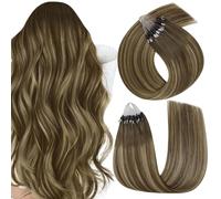 Easyouth Micro Beads Hair Extensions Human Hair Ombre Brown Micro Ring Hair Extensions Real Human Hair Balayage Mix Caramel Blonde Bleach Blonde Microloop Extension for Women 18 Inch 50g 50s #4/24/4