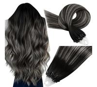 Easyouth Micro Hair Extensions Human Hair Black Balayage Micro Ring Hair Extensions Real Human Hair 16 Inch 50g/50s Micro Loop Hair Extensions Real Human Hair Ombre Black to Silver