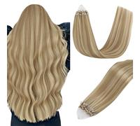 Easyouth Micro Hair Extensions Human Hair Invisible Microlink Hair Extensions Light Brown Highlights Platinum Blonde Micro Bead Human Hair Extension with Natural Texture 16 inch 50g/50s